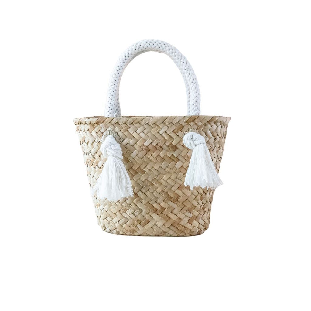 Women's White Oat Small Classic Tote Bag With Braided Handles LIKHÂ
