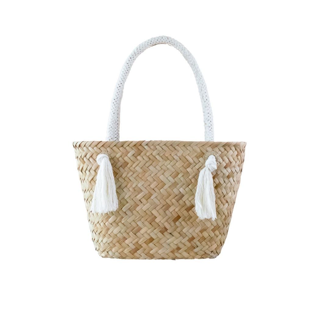 Women's White Oat Large Classic Tote Bag With Braided Handles LIKHÂ