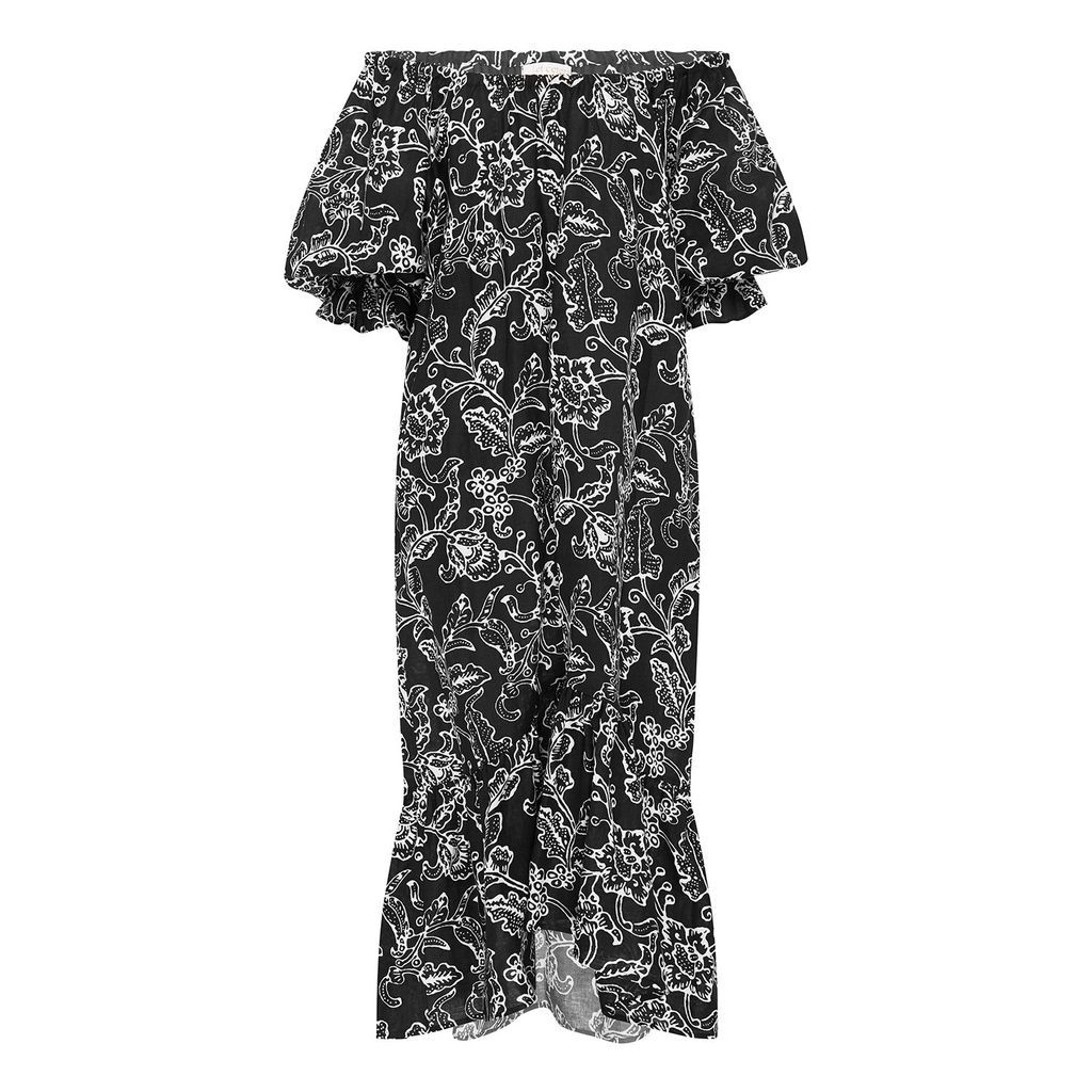 Women's Buoyant Scoop Neck/Off The Shoulder Flounce Dress - Linen - Black One Size [et cetera] WOMAN