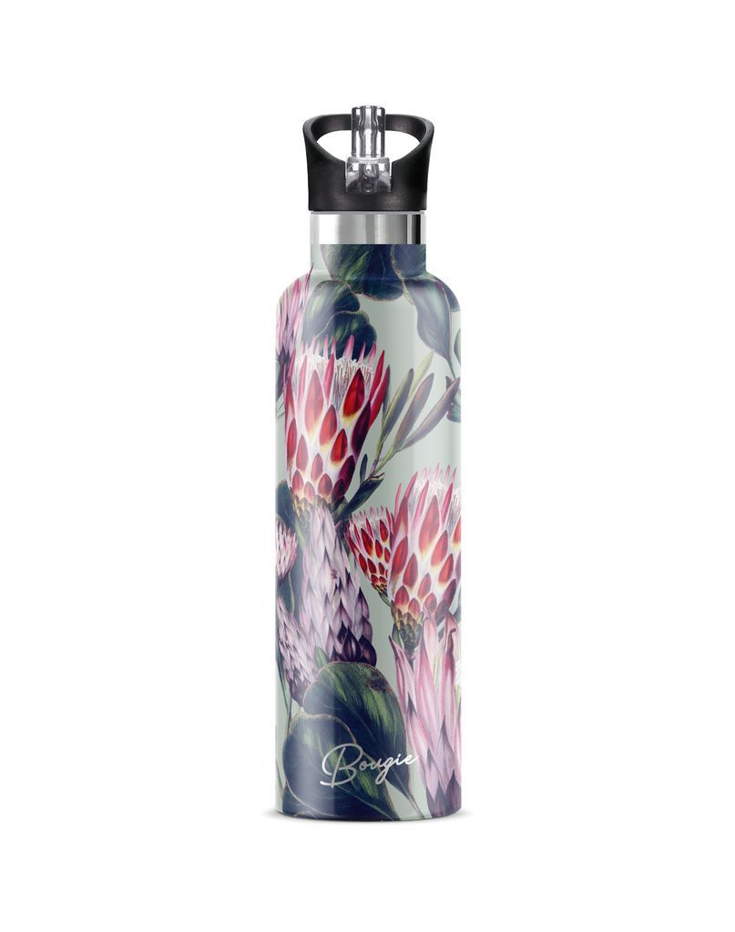 Women's Green / Red Protea Stainless Steel Double Insulated Water Bottle With Flip 'N' Sip Lid One Size My Bougie Bottle