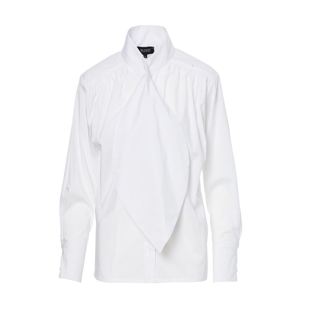 Women's White Shirt With Oversized Collar Extra Small BLUZAT