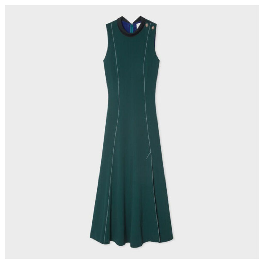 Women's Teal Panelled Dress With Button Shoulder Detail