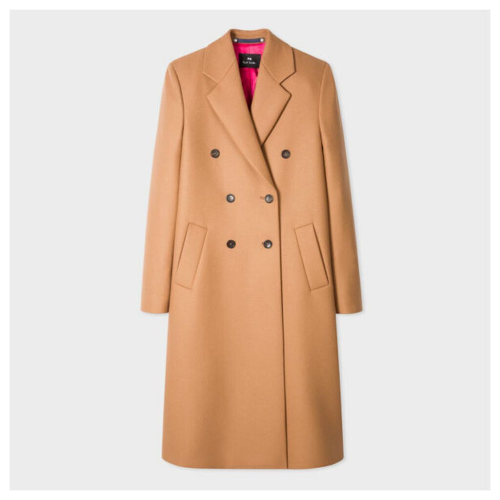 Women's Camel Double-Breasted Wool-Cashmere Coat