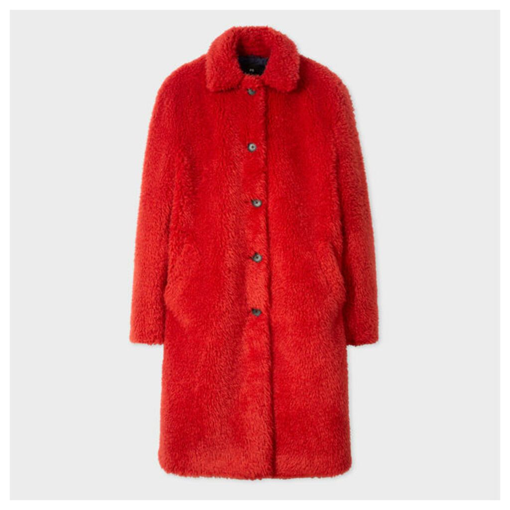 Women's Red Teddy Bear Cocoon Coat