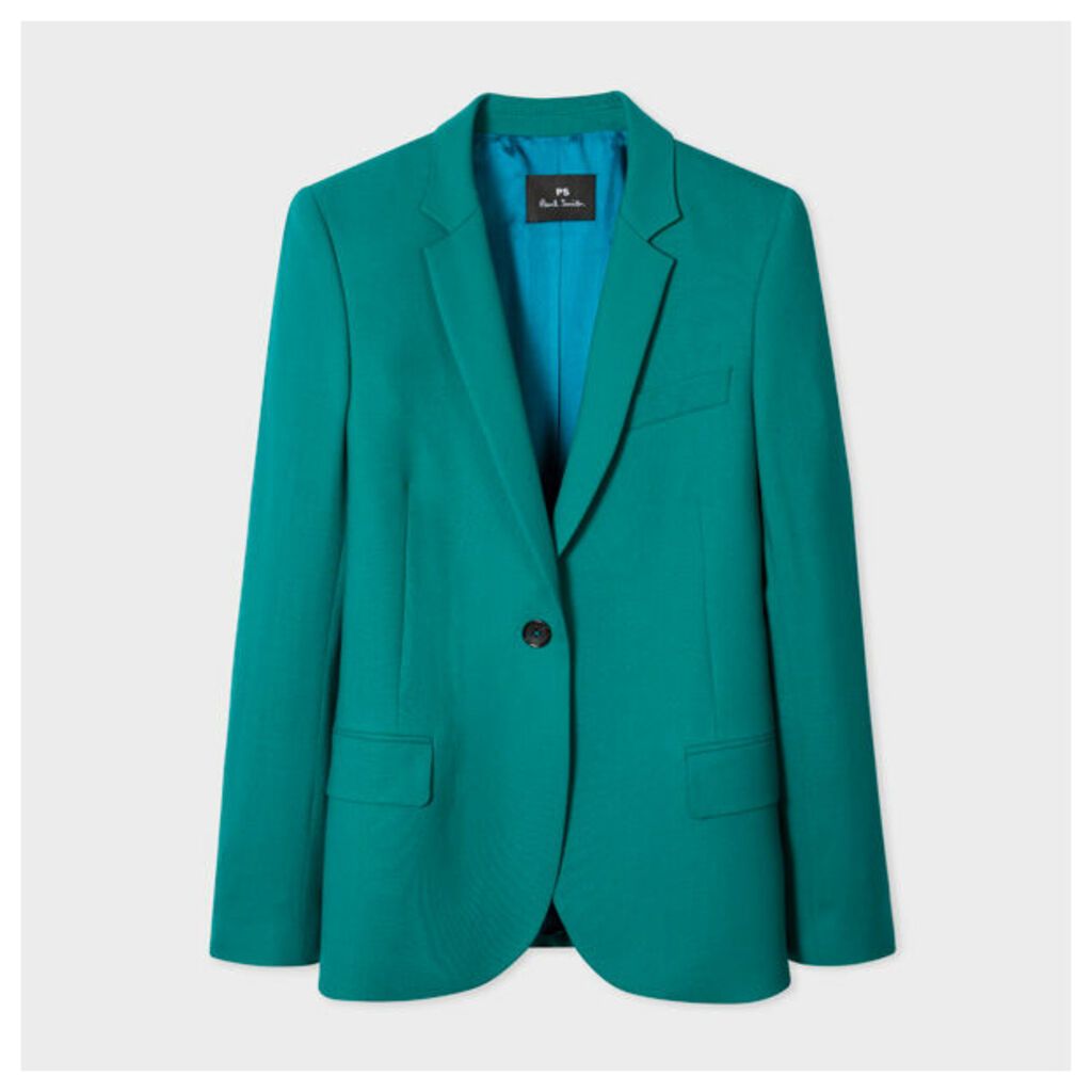 Women's Forest Green Wool-Hopsack Blazer With 'UFO' Print Lining