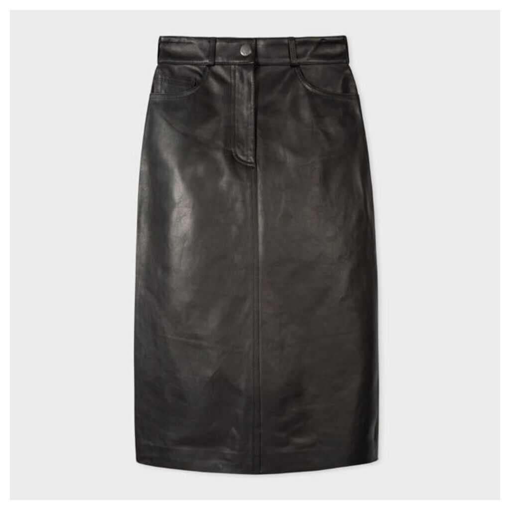 Women's Black Leather Midi Pencil Skirt