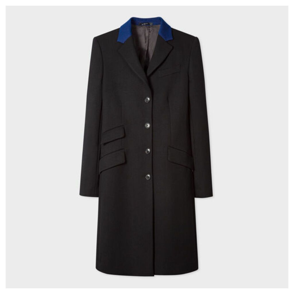 Women's Black Four-Button Wool Epsom Coat
