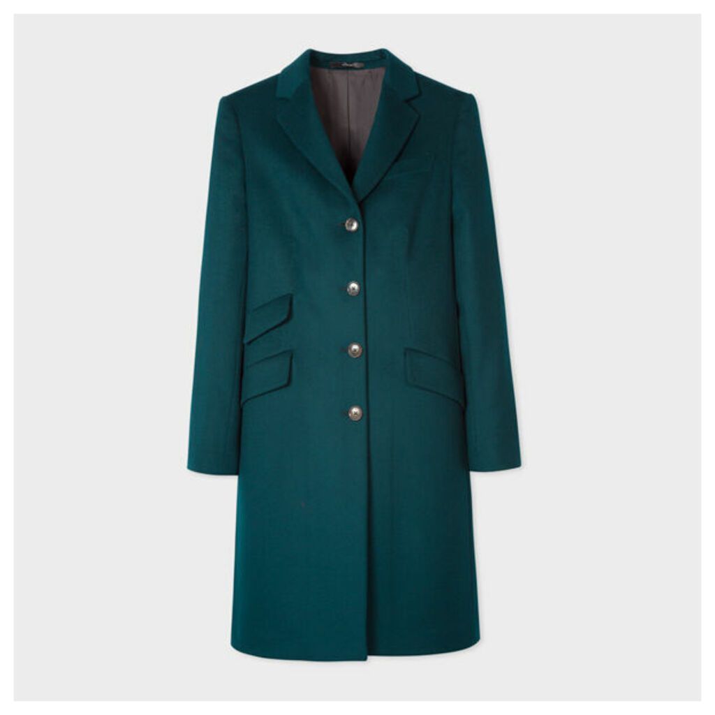 Women's Dark Teal Four-Button Wool-Cashmere Epsom Coat
