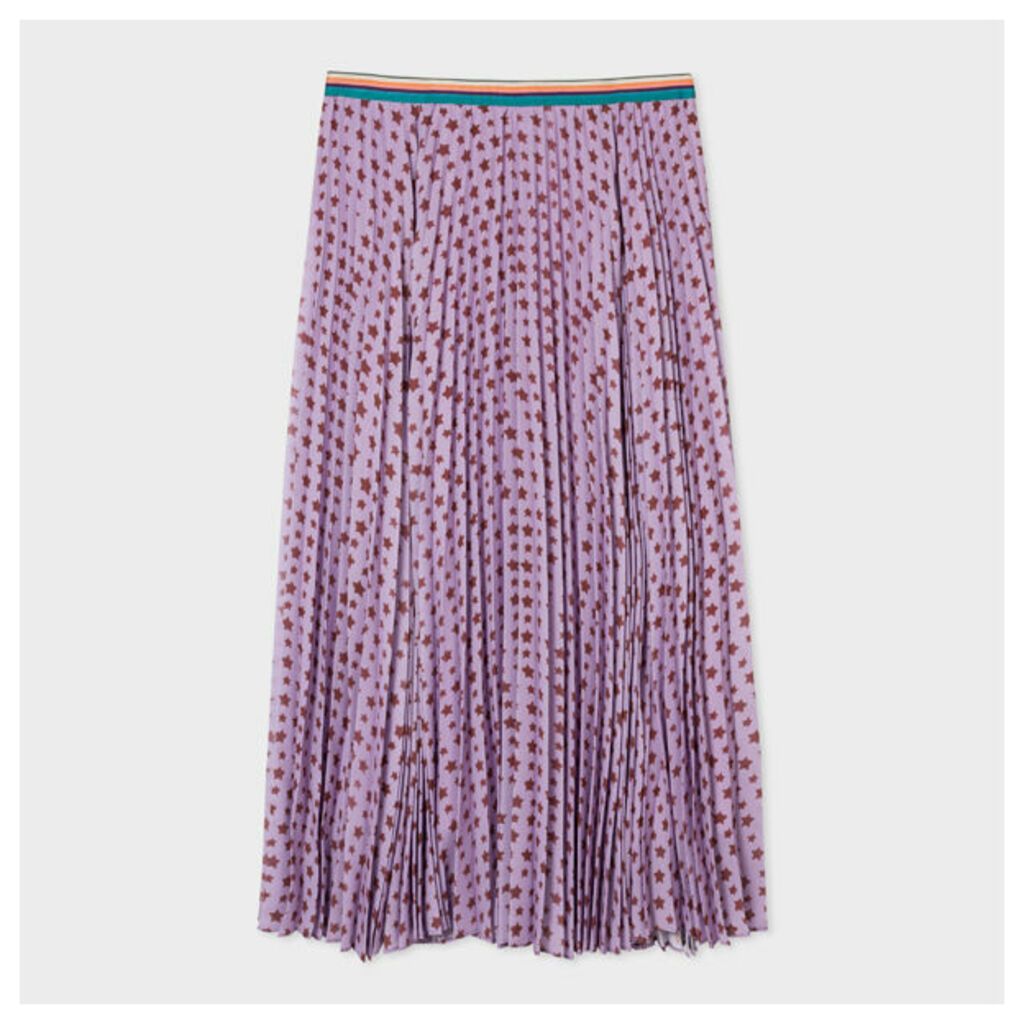 Women's Lilac 'Stars' Print Pleated Midi Skirt