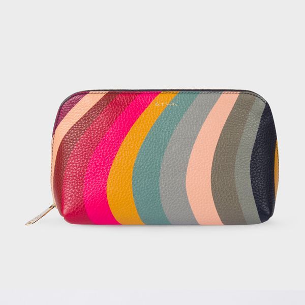 Women's Swirl Print Leather Make-Up Pouch
