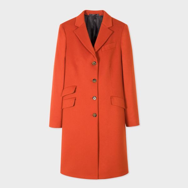 Women's Orange Four-Button Wool-Cashmere Epsom Coat