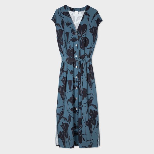 Women's Petrol Blue 'Floral Cutout' Print Dress