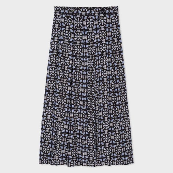 Women's 'Geometric' Print Pleated Silk Midi Skirt