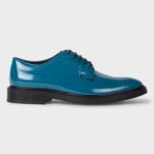 Women's Petrol High-Shine Leather 'Turner' Derby Shoes