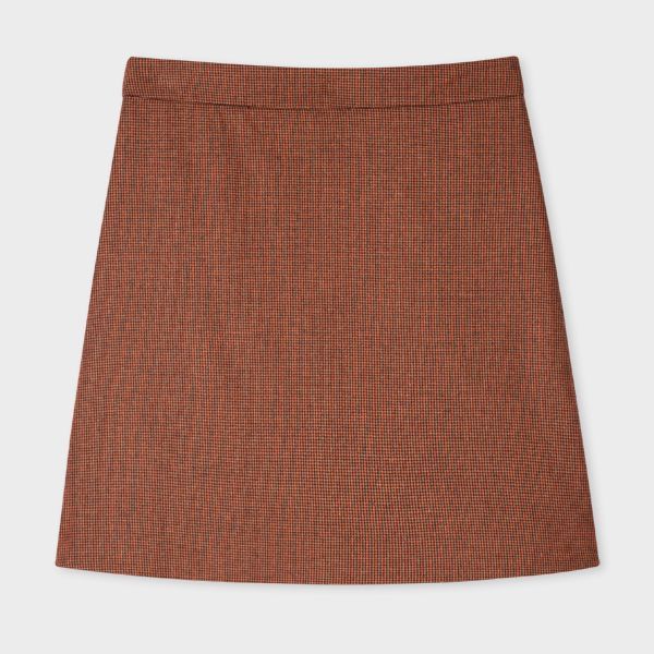 Women's Rust Houndstooth Wool-Blend A-Line Skirt