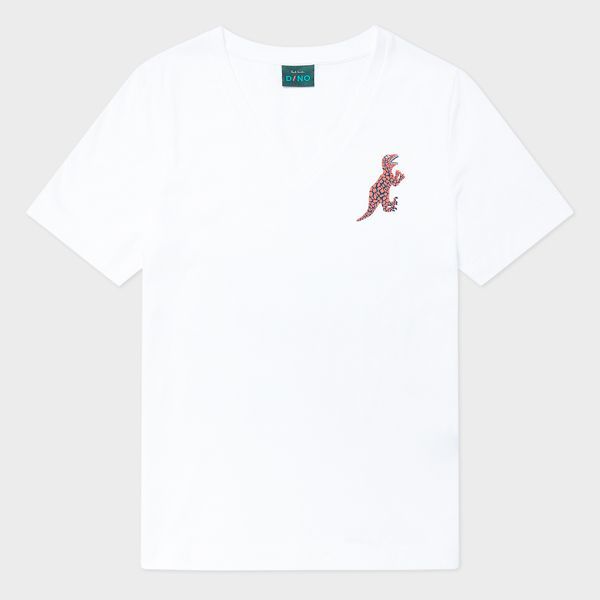White V-Neck 'Dino' T-Shirt