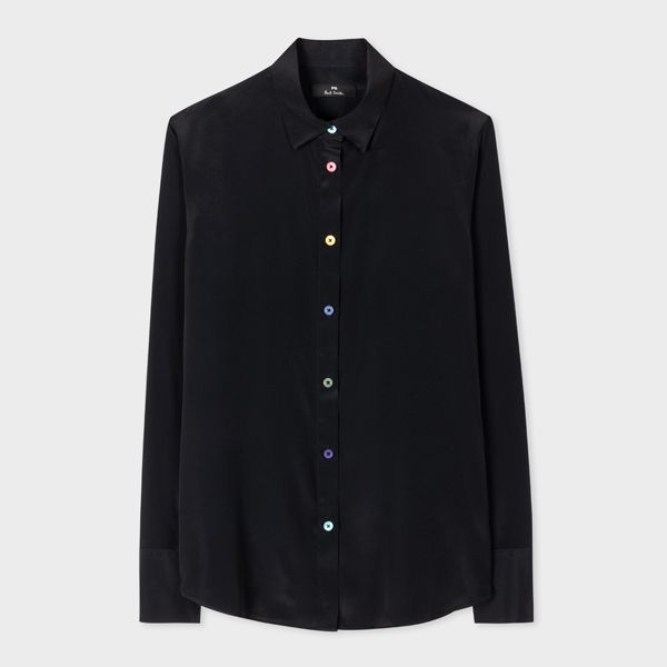 Women's Black Silk-Blend Multi-Coloured Button Shirt