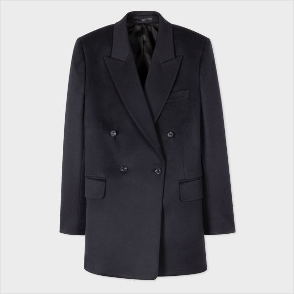 Women's Navy Wool-Cashmere Double-Breasted Tailored Coat
