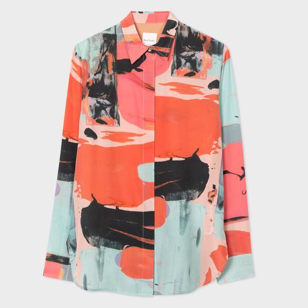 Women's Pink 'Abstract Landscape' Silk Shirt