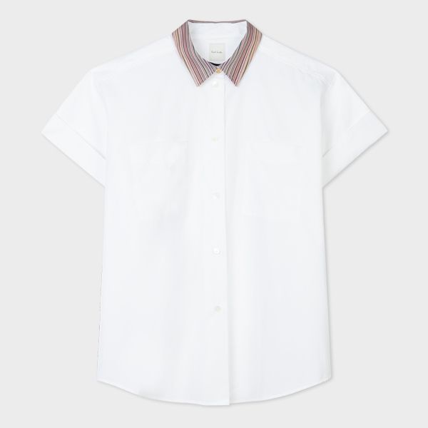 Women's White 'Signature Stripe' Short-Sleeve Shirt