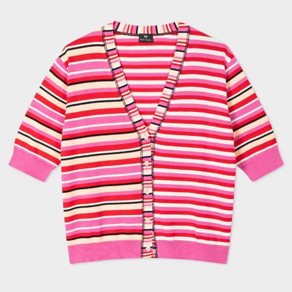 Women's Pink Cotton 'Patchwork Stripe' Cardigan