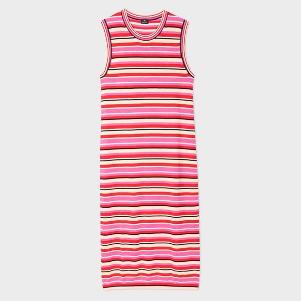 Women's Pink Patchwork Stripe Knitted Tube Dress