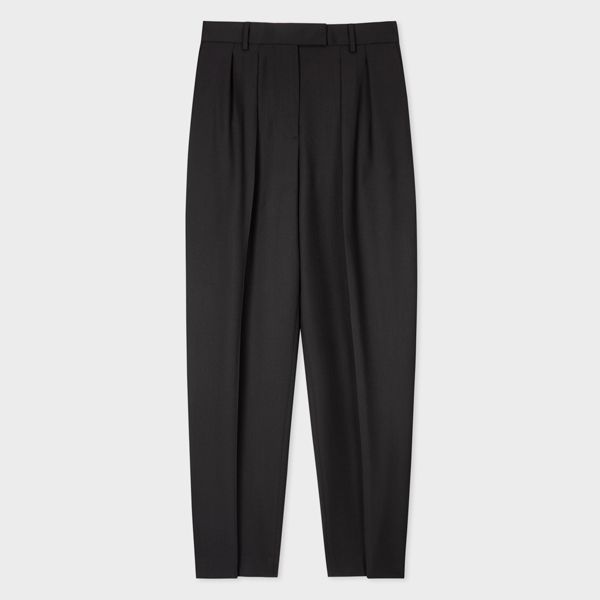 A Suit To Travel In - Women's Black Double-Pleat Wool Cropped Travel Trousers