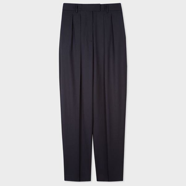 A Suit To Travel In - Women's Navy Double-Pleat Wool Cropped Travel Trousers