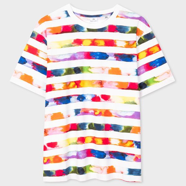 Women's Relaxed-Fit Cotton 'Watercolour Stripe' T-Shirt