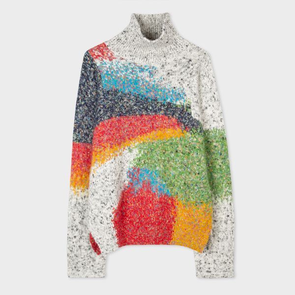 Cotton-Blend 'Abstract' Funnel Neck Oversized Sweater