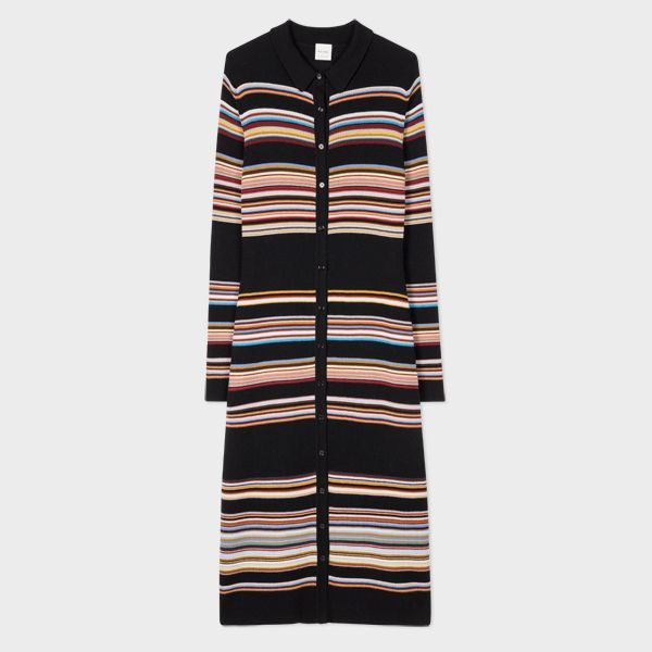 Black 'Signature Stripe' Knitted Wool Shirt Dress