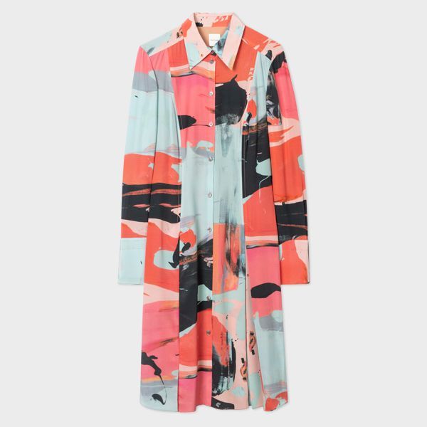 Silk 'Abstract Landscape' Shirt Dress