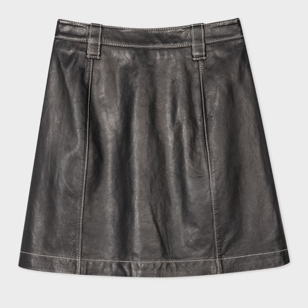 Women's Black Leather A-Line Mini Skirt