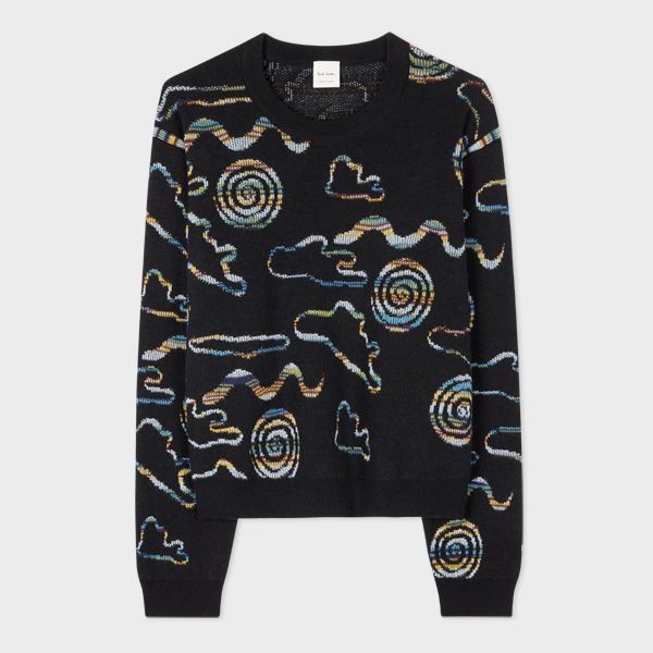 Women's Black Cotton-Blend Cloud Space-Dye Sweater