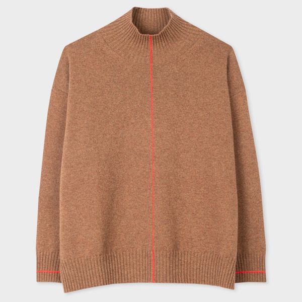 Women's Brown Wool Contrast Trim Sweater