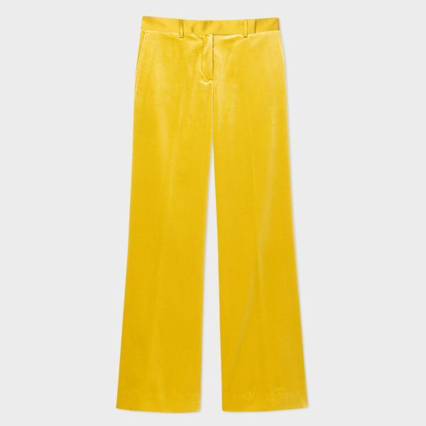 Women's Dark Yellow Velvet Bootcut Trousers