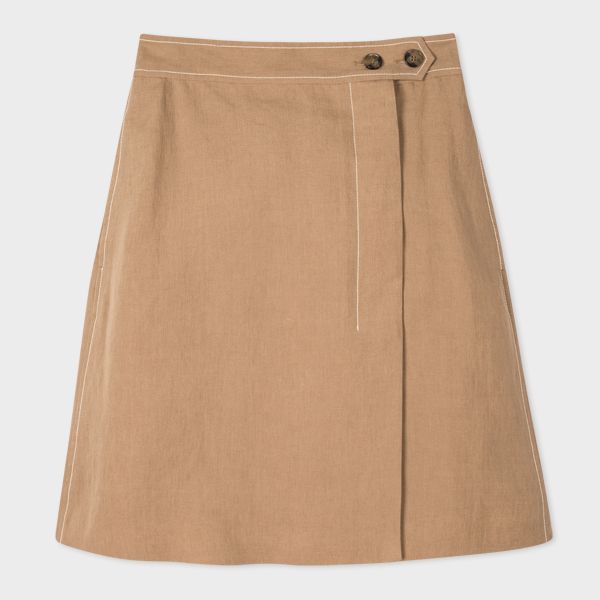 Women's Light Brown Linen Wrap Skirt