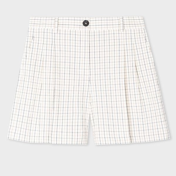 Women's Ivory Stretch-Wool Micro Check Tailored Shorts
