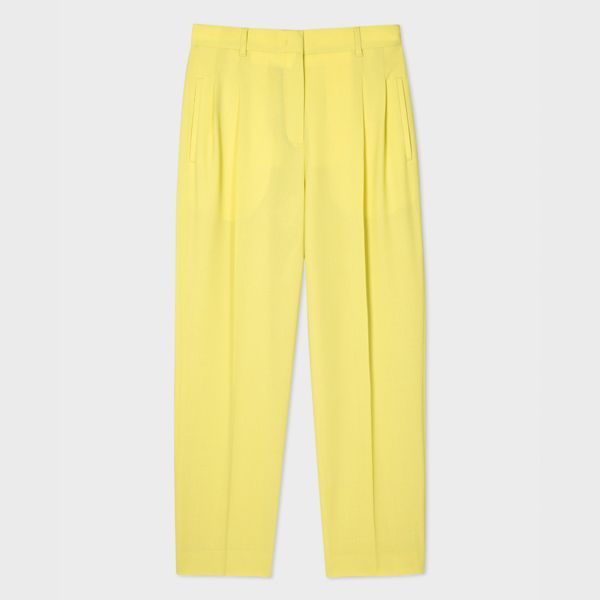 Women's Yellow Tapered-Fit Wool Hopsack Trousers