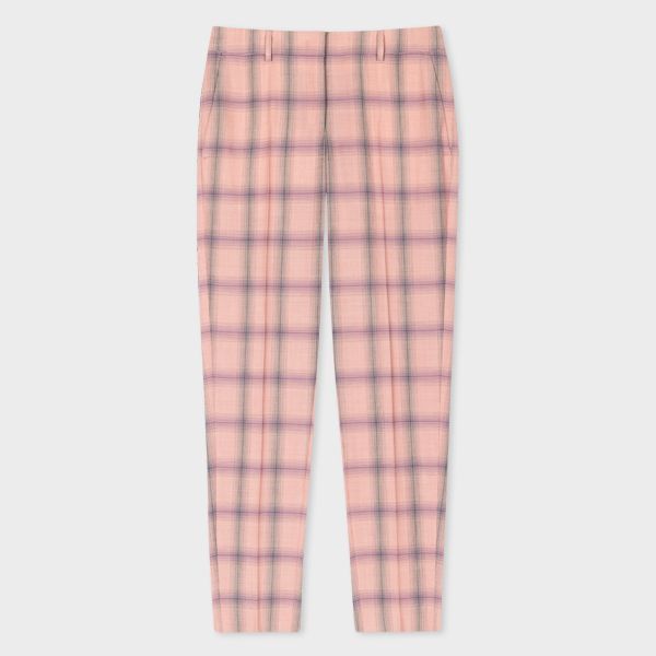 Women's Tapered-Fit Pink Stretch-Wool Check Trousers