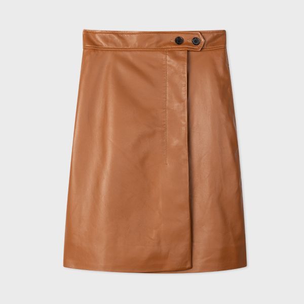 Women's Brown Lamb Leather Midi Skirt