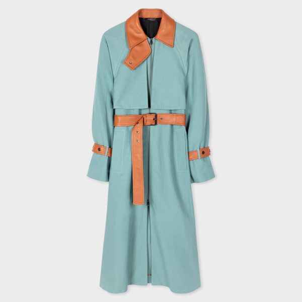 Women's Blue Linen-Cotton Trench Coat