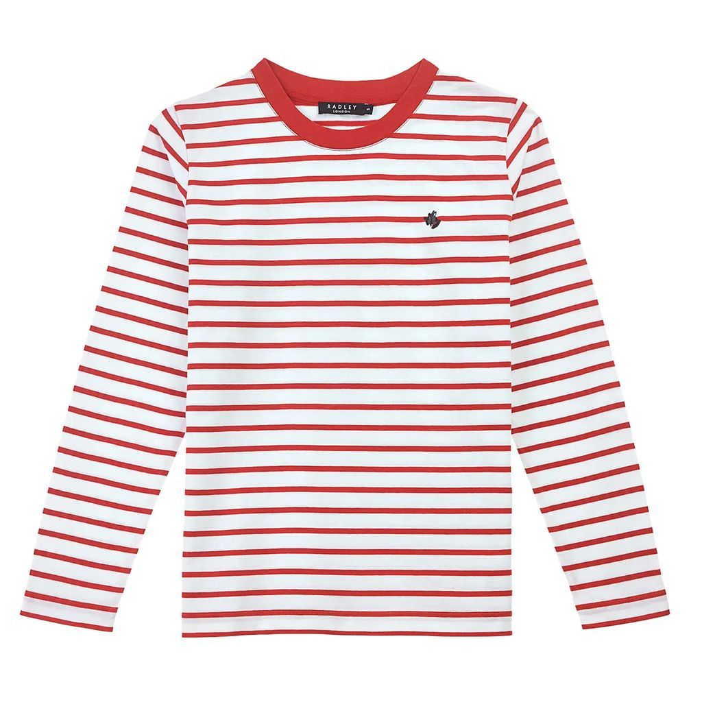 Women's Linden Gardens - Stripe Long Sleeve Striped T-Shirt With Embroidered Detail - Red X