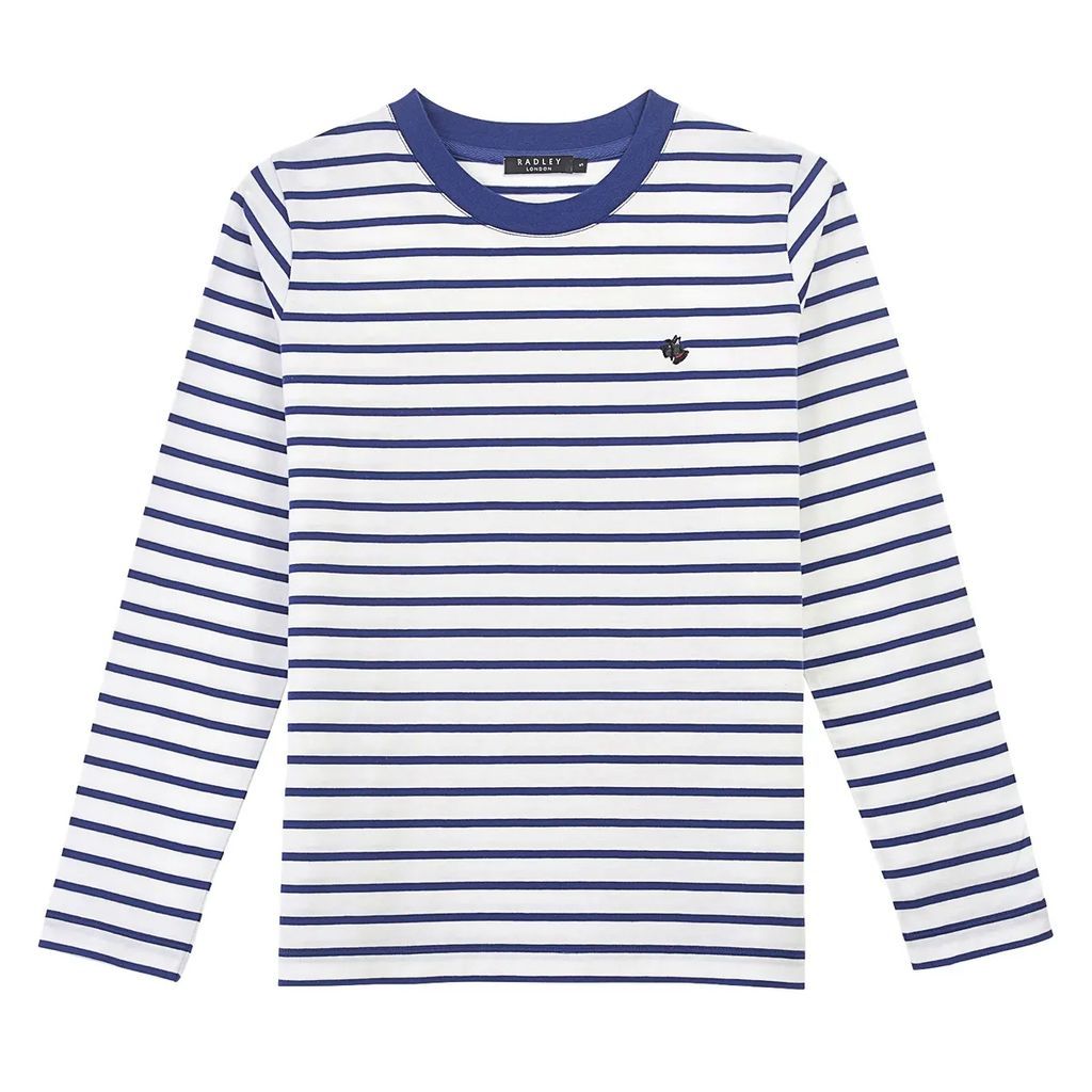 Women's Linden Gardens - Stripe Long Sleeve Striped T-Shirt With Embroidered Detail - Blue S