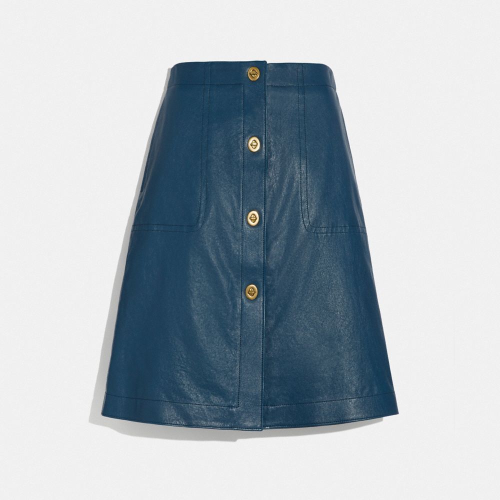 Leather Skirt With Turnlocks in Blue - Size 06