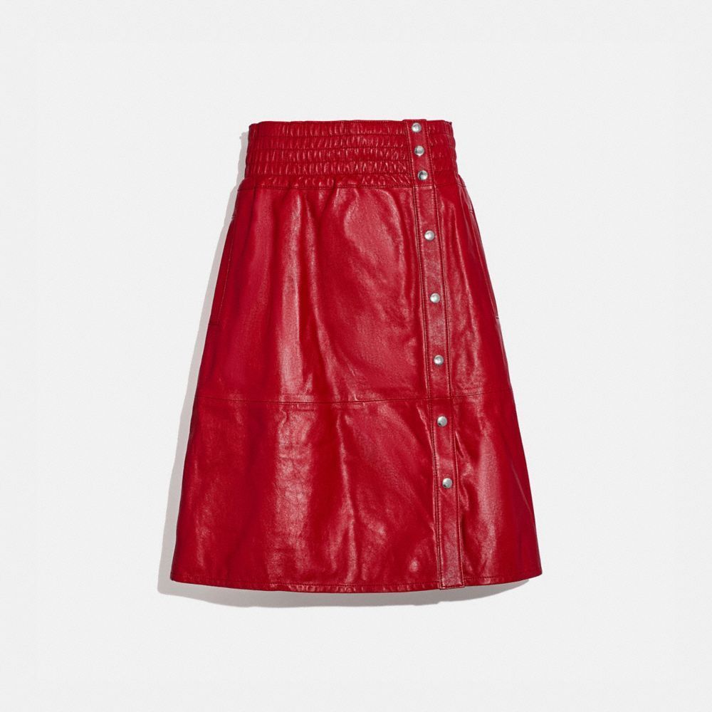 Smocked Leather Skirt in Red - Size 10