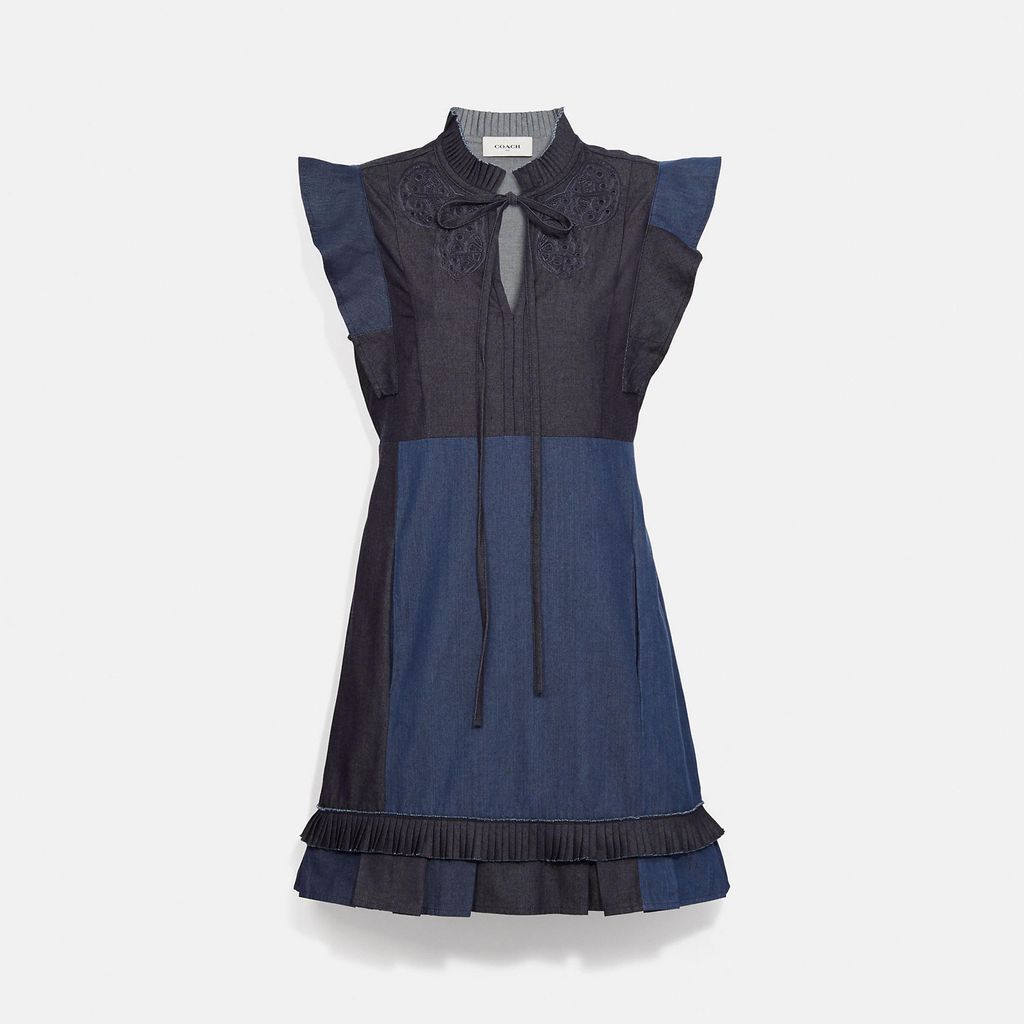 Denim Patchwork Dress With Broderie Anglaise