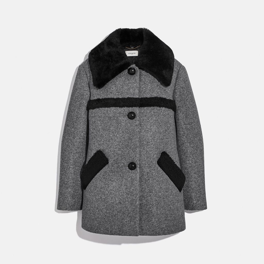 Wool Coat With Shearling Trim