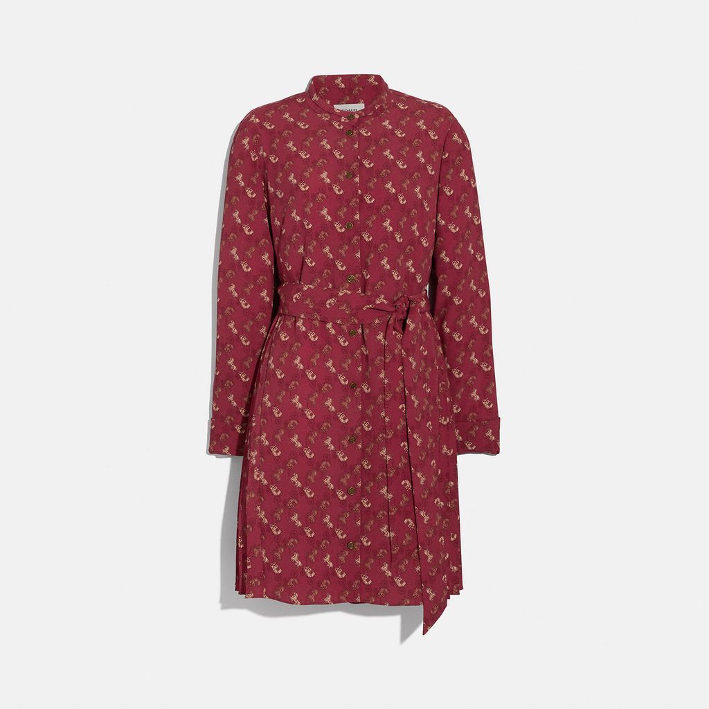 Horse And Carriage Print Pleated Shirt Dress
