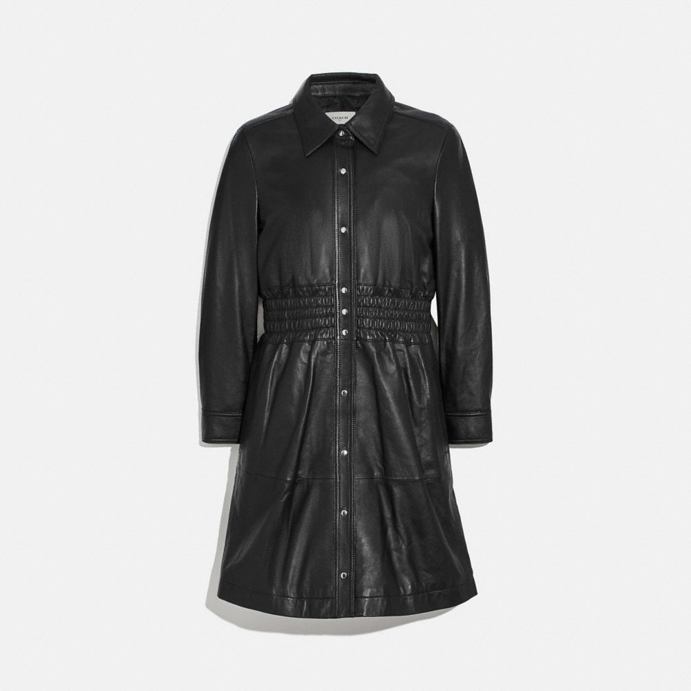 Smocked Leather Dress in Black - Size 04